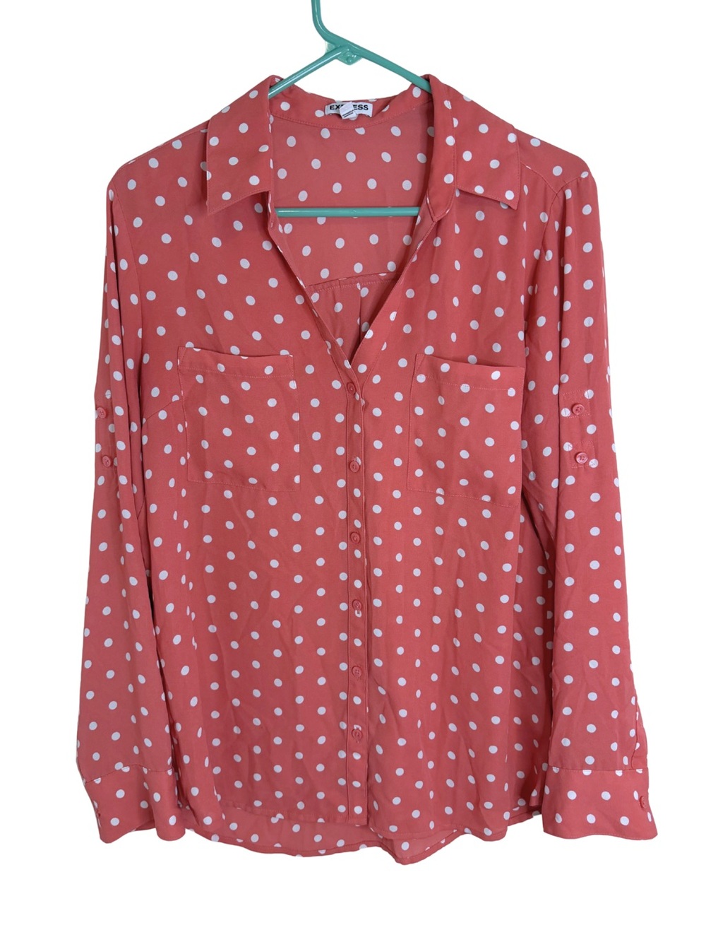 Express Polka Dot Long Sleeve Button Down Blouse Size Large